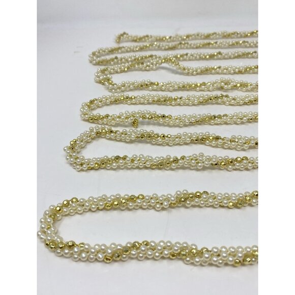 Vintage Faux Pearl & Gold Beaded Garland 15.5 Feet Twisted Strands Christmas - Picture 4 of 9